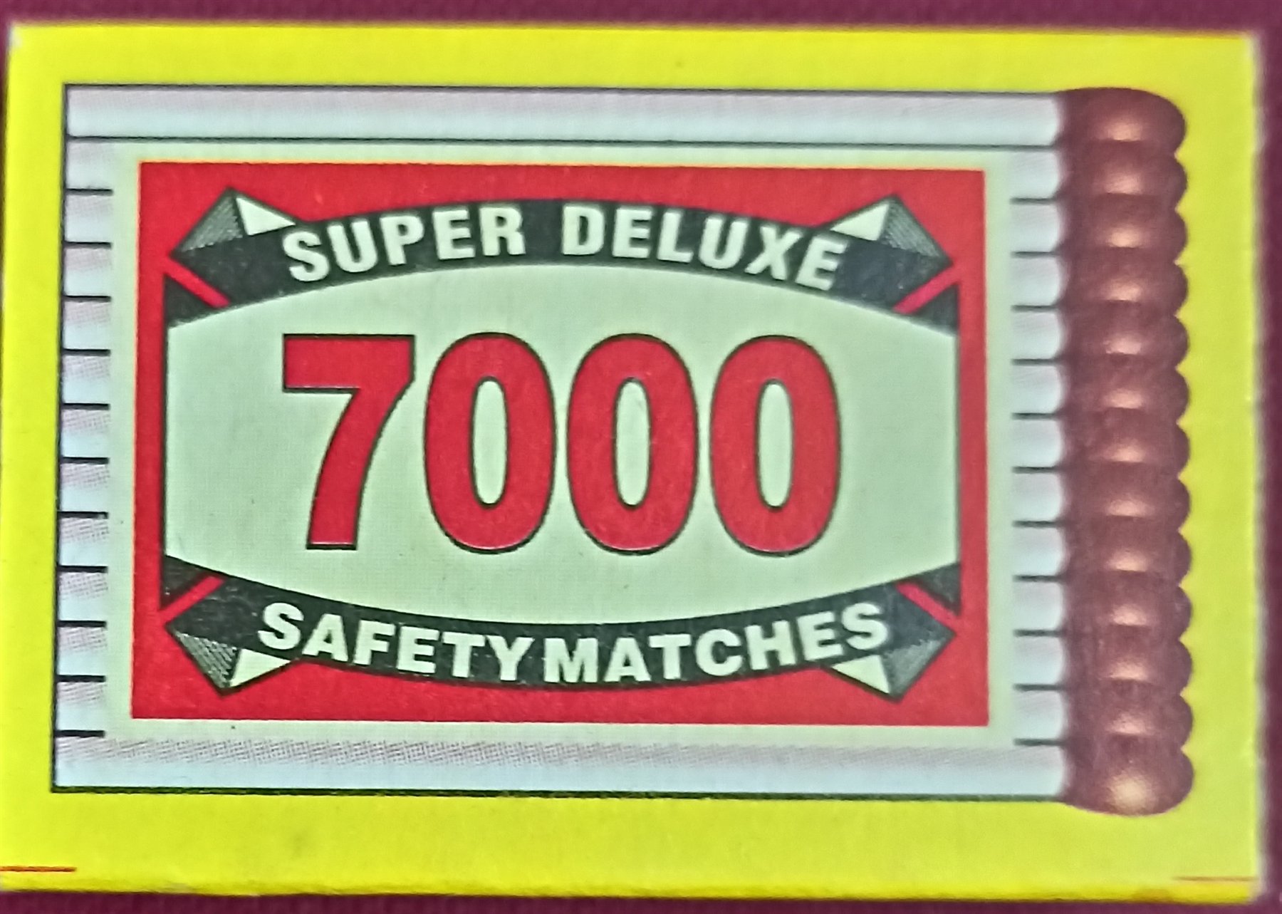 Super Deluxe 7000 safety matches label with matchstick illustration